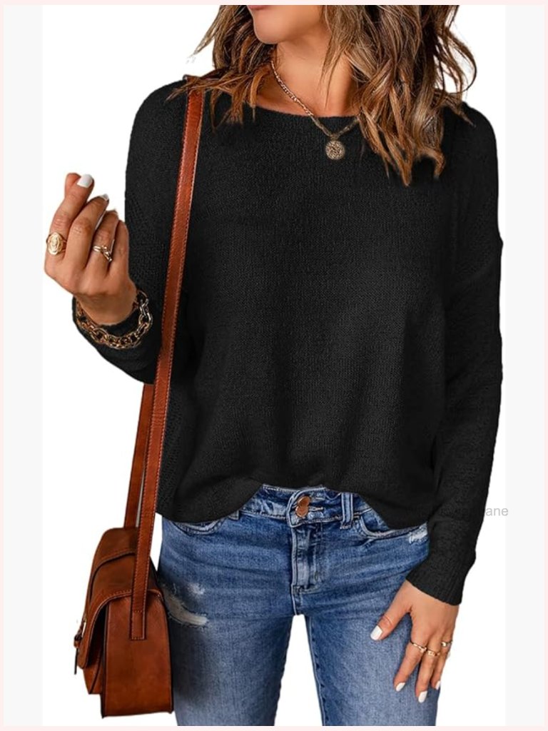 Lightweight Long Sleeve Crewneck Knit Pullover Top
